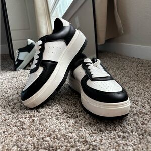 Black and white semi chunky shoes